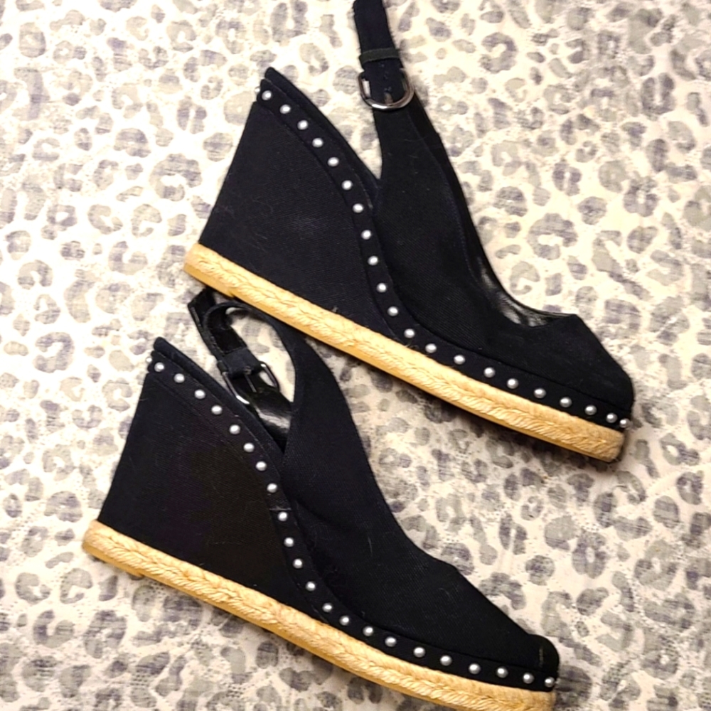 Castaner Wedge Sandals in Black With Studs - Picture 2 of 6